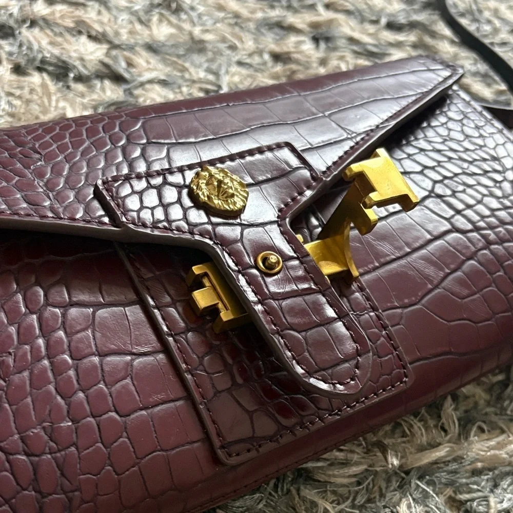 Anne Klein Burgundy Croc-Embossed Clutch Removable Shoulder Strap